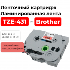 Картридж ленточный TZ431 (TZE-431) черный на красном, ширина 12 мм для Brother, длина 8 м., ELC