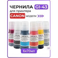 Чернила GI-43BK+GI-43C+GI-43M+GI-43Y+GI-43R+GI-43GY для Canon Pixma G640, 540  ELC 6x70ml
